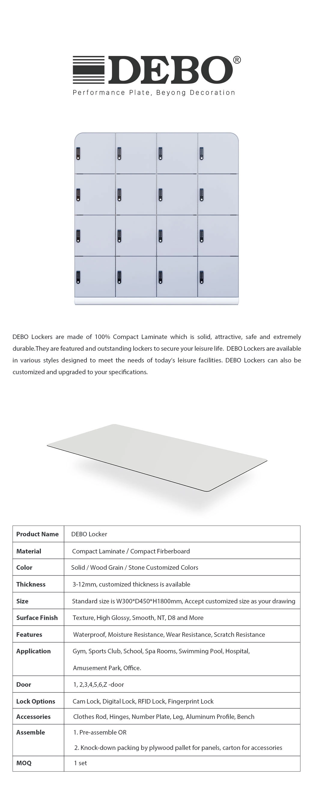 Durable Colorful 12mm HPL Compact Laminate Single Door Smart Lockers