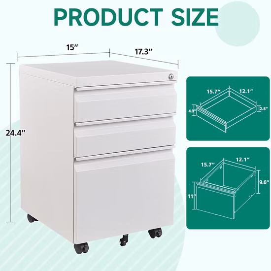サイド木製ファイリングキャビネット、引き出し2つとロック付き、ホームオフィス用の収納ユニット